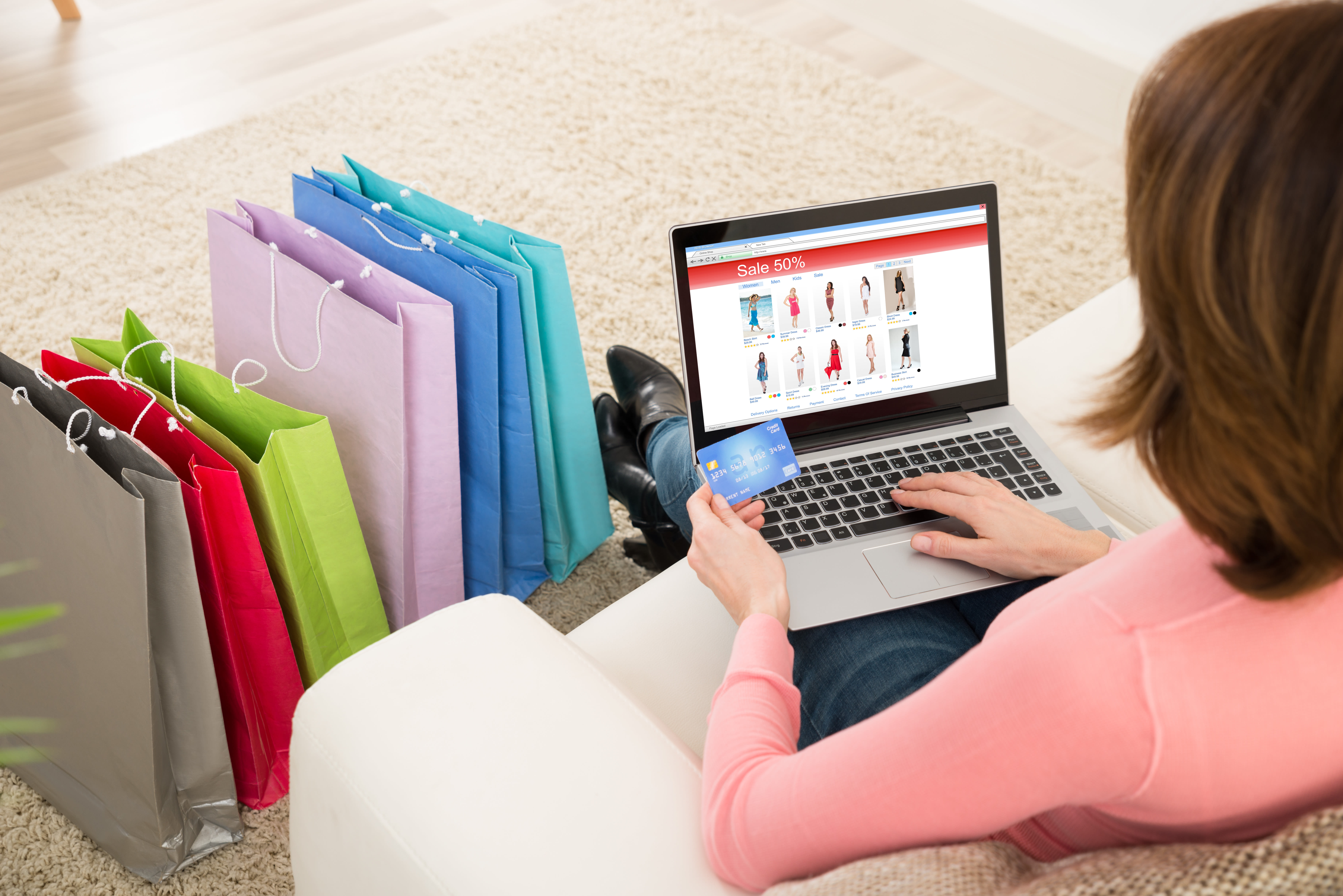 Online shopping on laptop
