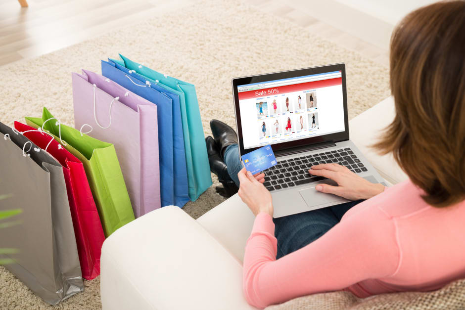 Online shopping on laptop 