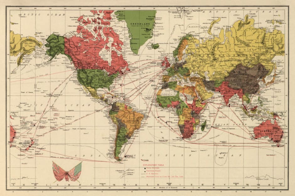 Antica cartina geografica del mondo