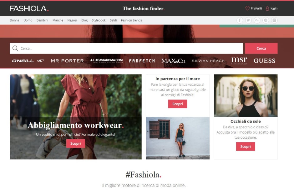 Screenshot sito Fashiola