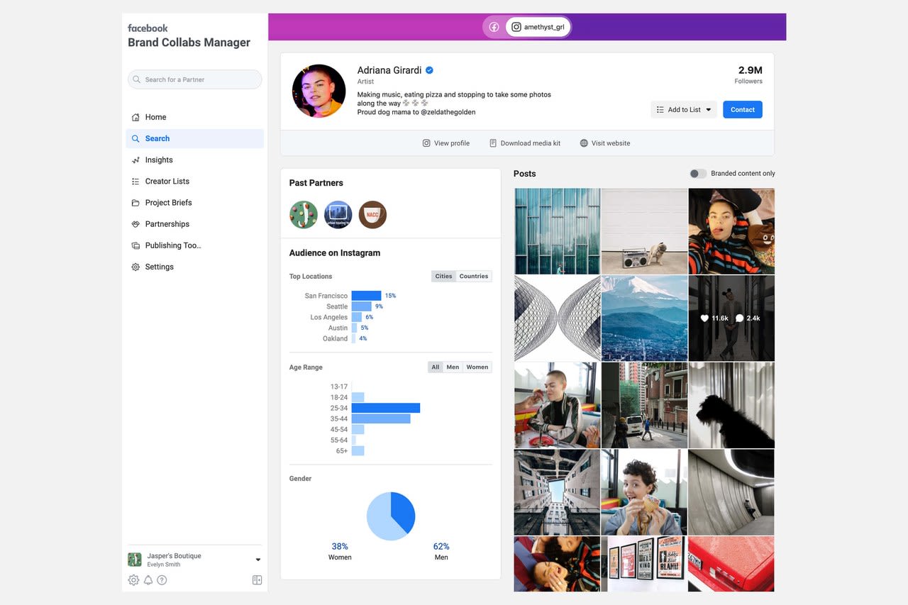 Screenshot Brand Collabs Manager