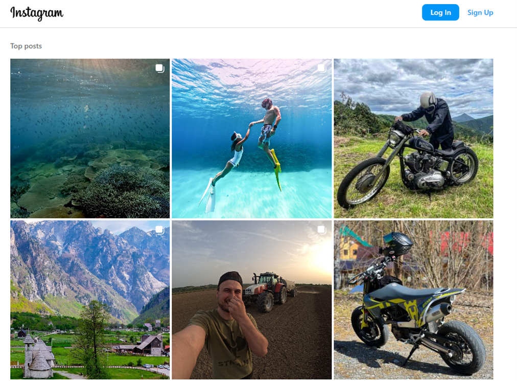 Screenshot of GoPro’s Instagram, showing thumbnails of motorbikes and scenic views users have shared